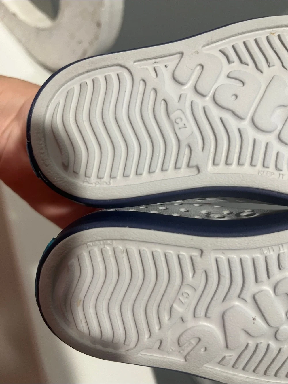 Native Shoes Jefferson C7 Kids Slip On Water Resistant Sneakers Gray and Navy 7